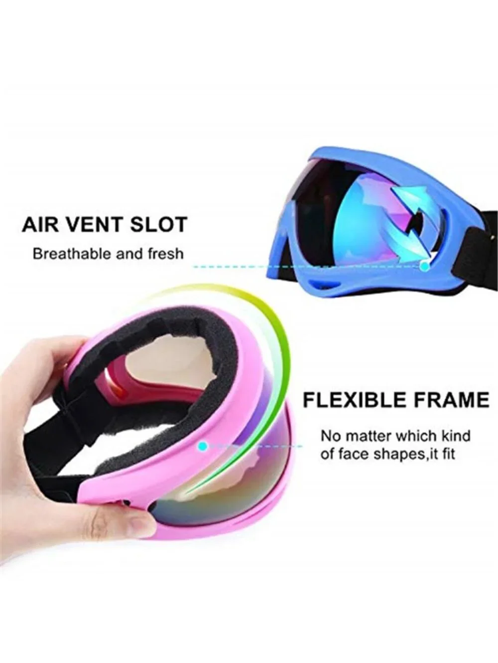 Ski Goggles Snowboard Motorcycle ATV Riding Goggles Anti Fog UV Pink Blue 2 Pack